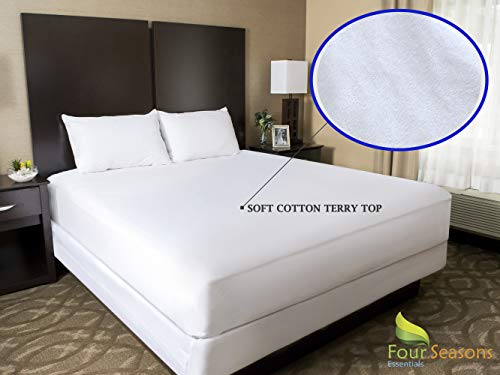  Mattress Protector Twin Size - Zippered Waterproof Mattress Cover - Hypoallergenic Dust Allergen Proof Encasement - Deep Pocket Cotton Terry Top White