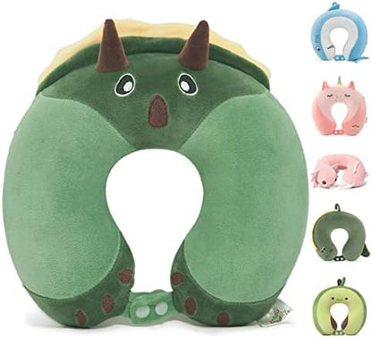 Niuniu Daddy Kids Travel Pillow For Airplane, Car, Recline - Neck Chin Support For Resting - Stops Head From Flopping Forward - Soft Memory Foam Insert And Cute Pink Unicorn Animal Plush Pillow Cover