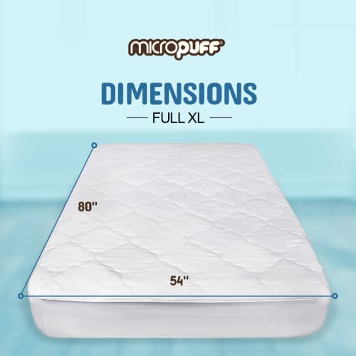  Micropuff Full XL Size Mattress Pad - Luxurious Soft & Comfortable Mattress Protector - Noiseless Mattress Cover - Mattress Topper Stretches Up To 15” - Alternative Filling-Cooling Mattress Pad