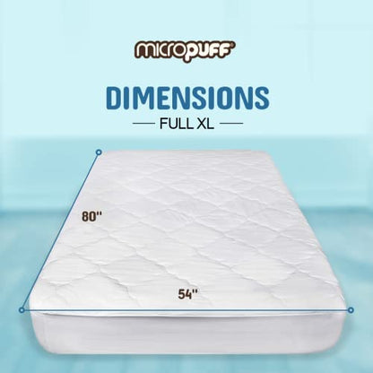  Micropuff Full XL Size Mattress Pad - Luxurious Soft & Comfortable Mattress Protector - Noiseless Mattress Cover - Mattress Topper Stretches Up To 15” - Alternative Filling-Cooling Mattress Pad