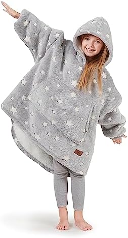  Degrees Of Comfort Wearable Blanket Hoodie For Kids Girls, Sherpa Hooded Blankets Sweatshirt With Pockets, One Size Fits All, Pink, 30x28 Inch