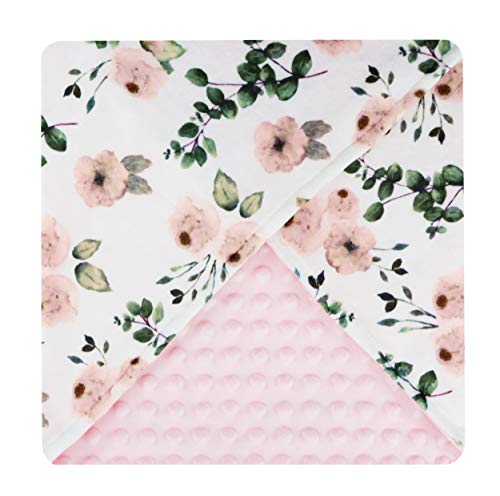  Giggle Angel Baby Plush Minky Blanket Double Layer With Dotted Backing For Baby Girl Or Baby Boy (Water Floral Pattern)