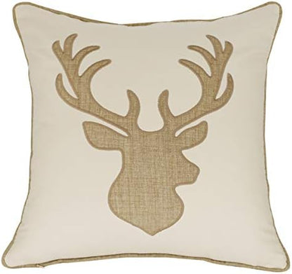  Millianess Animal Cotton Throw Pillow Covers Deer Head Embroidered 18x18 Inches For Couch Cushions Covers (White) …