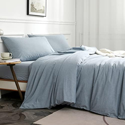 100% Washed Cotton Duvet Cover Set 3 Pieces-Bedding Set Ultra Soft Breathable Washed Cotton Linen Duvet Covers Set For All Seasons (King, Blue)
