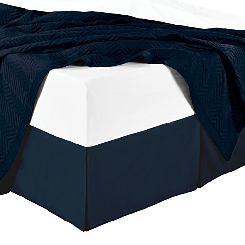  Sheetsnthings Microfiber Bed Skirts (14 Inch Drop) -California King Size, Solid Navy- Pleated Tailored Bedskirts With Split Corners