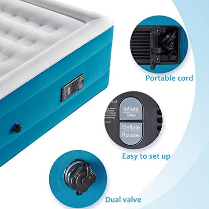  Queen Air Mattress Odor Free, Blow Up Mattress Built In Automatic Pump, Adjustable Double High Air Bed Inflatable To 18 Inches For Camping Travel Or Extra Bed, 78"x60"