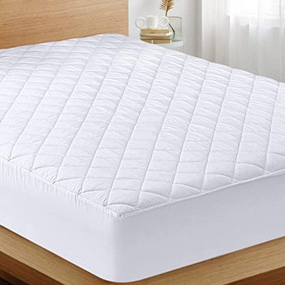  Quilted Fitted Mattress Pad (Queen) - Elastic Fitted Mattress Protector - Mattress Cover Stretches Up To 16 Inches Deep - Machine Washable Mattress Topper
