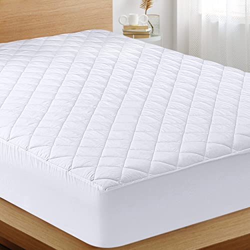  Quilted Fitted Mattress Pad (Queen) - Elastic Fitted Mattress Protector - Mattress Cover Stretches Up To 16 Inches Deep - Machine Washable Mattress Topper
