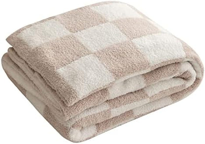  Throw Blanket With Checkerboard Plaid- Cozy Breathable All Seasons Soft Checkered Blanket Gingham Home Decor For Couch And Bed -Throw Size 51"x63",Light Khaki