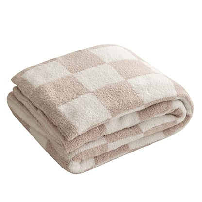  Throw Blanket With Checkerboard Plaid- Cozy Breathable All Seasons Soft Checkered Blanket Gingham Home Decor For Couch And Bed -Throw Size 51"x63",Light Khaki