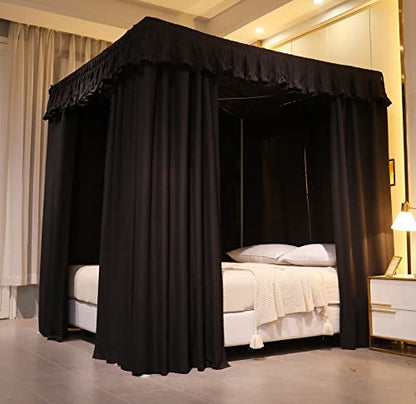  VETHIN Elastic Roof Style Four Corner Post Princess Bed Canopy Curtains Cozy Breathable Tent Canopy Mosquito Net For Girls & Adults Bedroom Decoration(Black, 47-53" W*78" L*82"*H/(Twin-Full))