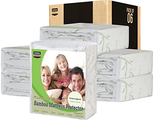  Premium Bamboo Waterproof Mattress Protector Twin 340 GSM, Fits 15 Inches Deep, Mattress Cover, Breathable, Fitted Style With Stretchable Pockets