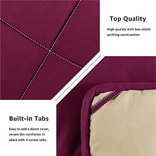  Full/Queen Duvet Insert Lightweight Soft Comforter Down Alternative Fluffy Warm Breathable Spring Summer All Season Reversible Bed Quilted Burgundy/Wheat