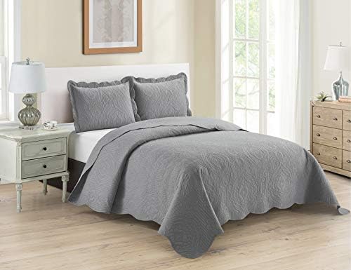  3pc Full/Queen Over Size Luxury Embossed Bedspread Set Light Weight Solid White New