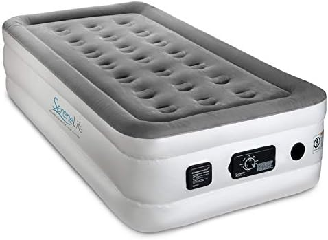  Serene Life Built In ComfortCoil Technology & Internal High Capacity Pump | Elevated Raised Air Mattress Quilt Top 1-Year Guarantee Twin Size, Gray