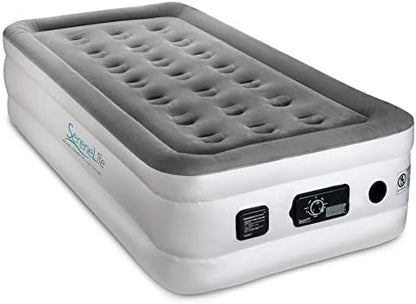  Serene Life Built In ComfortCoil Technology & Internal High Capacity Pump | Elevated Raised Air Mattress Quilt Top 1-Year Guarantee Twin Size, Gray