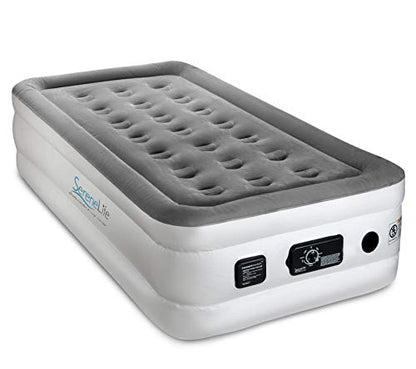  Serene Life Built In ComfortCoil Technology & Internal High Capacity Pump | Elevated Raised Air Mattress Quilt Top 1-Year Guarantee Twin Size, Gray