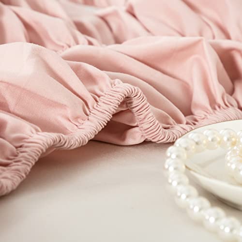  Bed Skirt Queen Size 15-16 Inch Drop Dust Ruffle Premium Soft And Cozy Brushed Microfiber Three Fabric Sides Wrap Around With Elastic No Top Easy On Queen/King Blush Pink