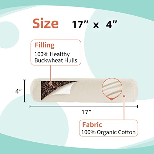  USlixury Adjustable Buckwheat Pillow - Bolster Pillow With An Organic Pillow Cover(17x4 In), Cervical Neck Support Pillow For Neck Pain Relief, Breathable Cooling Pillow For Back And Side Sleepers