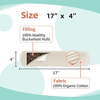  USlixury Adjustable Buckwheat Pillow - Bolster Pillow With An Organic Pillow Cover(17x4 In), Cervical Neck Support Pillow For Neck Pain Relief, Breathable Cooling Pillow For Back And Side Sleepers
