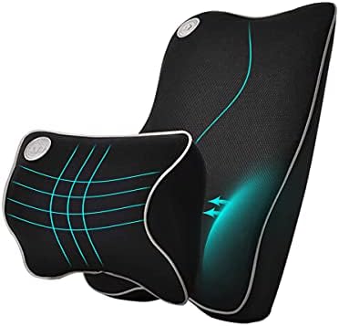  Ecloud Shop Lumbar Support Cushion For Car And Headrest Neck Pillow Kit - Ergonomically Design Universal Fit Major Car Seat - Black