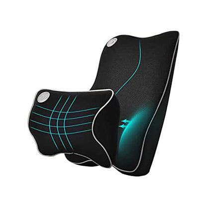  Ecloud Shop Lumbar Support Cushion For Car And Headrest Neck Pillow Kit - Ergonomically Design Universal Fit Major Car Seat - Black