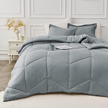  MILDLY Queen Comforter Set - White Bedding Comforter Sets 100% Washed Microfiber Super Soft 3 PCS, All Season Fluffy Lightweight Down Alternative Quilted Comforter 88x88 Inches, 2 Pillow Shams