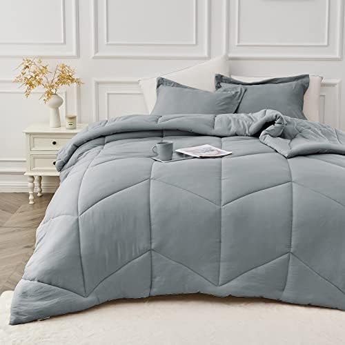  MILDLY Queen Comforter Set - White Bedding Comforter Sets 100% Washed Microfiber Super Soft 3 PCS, All Season Fluffy Lightweight Down Alternative Quilted Comforter 88x88 Inches, 2 Pillow Shams