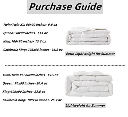  KumiQ Lightweight White Duck Down Comforter/Blanket, Cooling Duvet Insert For Summer/Warm Weather, Machine Washable, Soft Noiseless Cotton Shell, White, Twin/Twin XL Size