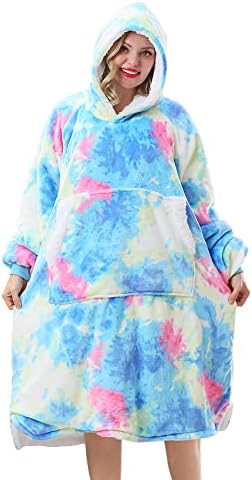  Topblan Oversized Hoodie With Zipper For Adults, Flannel Blanket Hoodie Sweatshirt With Zipper, Sherpa Wearable Blanket Plush Sweatshirt, Gifts For Women Men