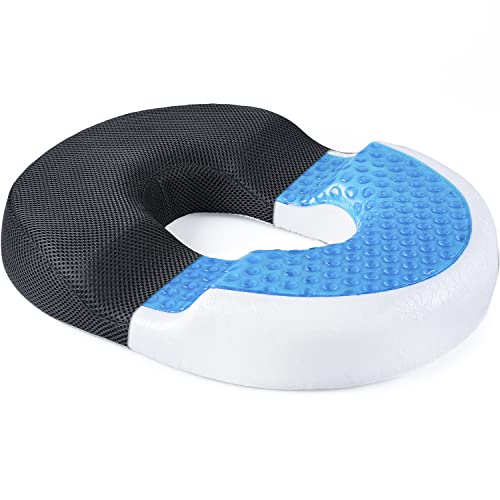  Donut Pillow For Tailbone Pain XL Cool Gel Hemorrhoid Pillow Donut Cushion Doughnut Pillow For Tailbone Hemorrhoids Postpartum Pregnancy Donut Seat Cushion For Women Men Hemmoroid Cushion Memory Foam