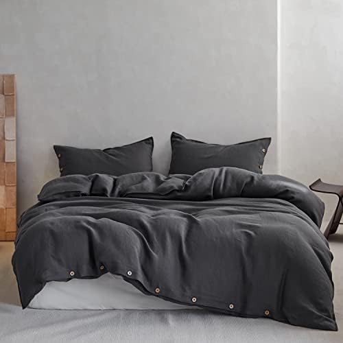  TOSMO 100% Linen Duvet Cover Set With Button Design, 3 Pieces (1 Duvet Cover With 2 Pillowcases), Soft Breathable Durable Farmhouse Bedding - Queen, Natural Linen