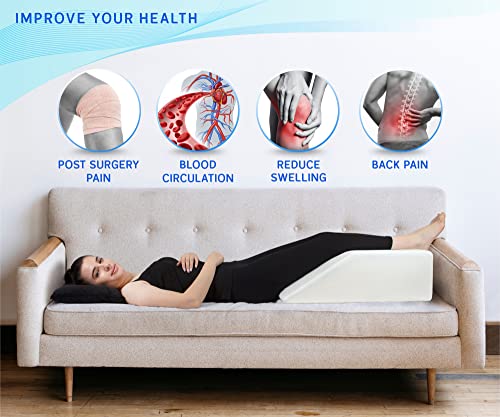  Leg Elevation Pillow With Memory Foam Top - Elevated Leg Rest Pillow For Circulation, Swelling, Knee Pain Relief - Wedge Pillow For Legs, Sleeping, Reading, Relaxing - Washable Cover (8 Inch)