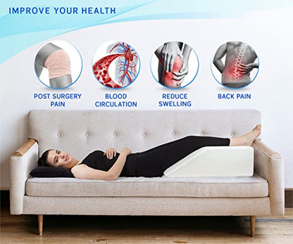  Leg Elevation Pillow With Memory Foam Top - Elevated Leg Rest Pillow For Circulation, Swelling, Knee Pain Relief - Wedge Pillow For Legs, Sleeping, Reading, Relaxing - Washable Cover (8 Inch)