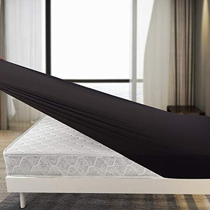  Stretchy Twin Fitted Sheet Only - Jersey Knit & Super Stretch, Snug Fit For Twin/Single, Twin XL Or RV/Camper Twin Size Mattress Deep Or Shallow Pocket, Non-Slip & Ultra Soft - Black/Gray