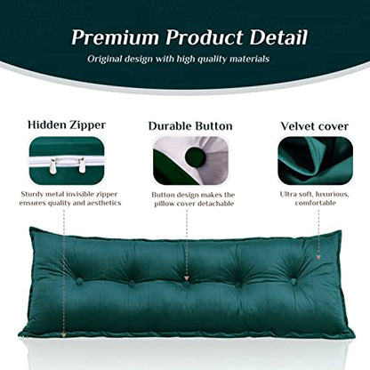  Rectangular Headboard Body Reading Pillow Bedside Oversized Throw Cushion Extra Large Backrest Lumbar Pillows Positioning Back Support Bolster For Bed Sofa Couch Velvet Grey Queen