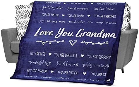  Gift For Grandma From Grandchildren, Granddaughter, Grandson, Mothers Day Gifts For Grandma, Grandmother Throw Blanket For Birthday, 60x50 Inches (Fleece, Grey)