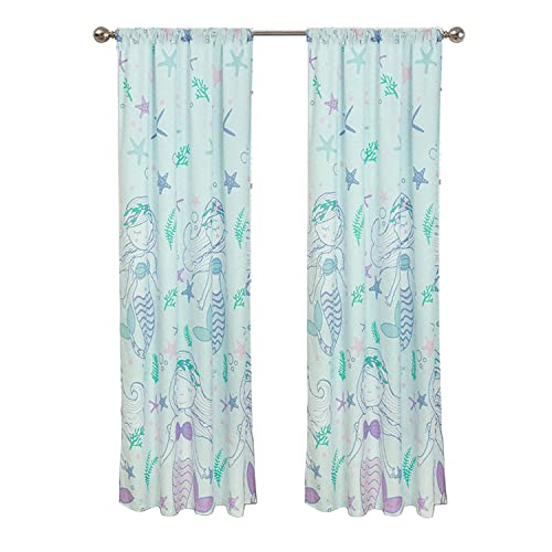  Ystical Mermaid Window Curtains, 48x84, Blue