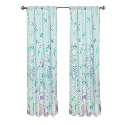  Ystical Mermaid Window Curtains, 48x84, Blue