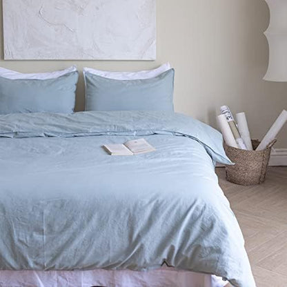  BISELINA French Linen Duvet Cover Set 3pcs With Hidden Zipper Closure Natural Flax Cotton Blend Solid Color Soft Breathable Luxury Farmhouse Bedding -King Size, White