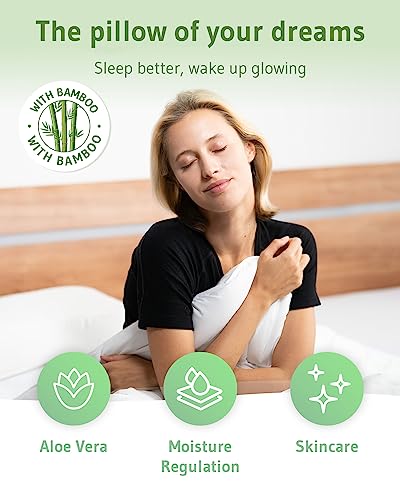  Side Sleeper Pillow ACAMAR Bamboo Aloe Vera – Wellness Bamboo Pillow For Self-care Beauty Sleep – Ergonomic Pillow With Skin Care Pillowcase - Butterfly Pillow Designed In Germany For Neck Pain Relief
