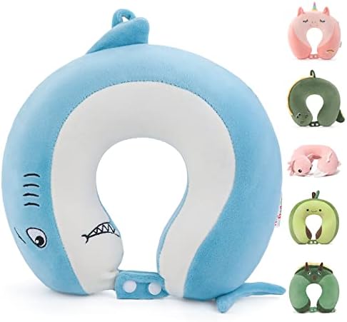  Niuniu Daddy Kids Travel Pillow For Airplane, Car, Recline - Neck Chin Support For Resting - Stops Head From Flopping Forward - Soft Memory Foam Insert And Cute Pink Unicorn Animal Plush Pillow Cover