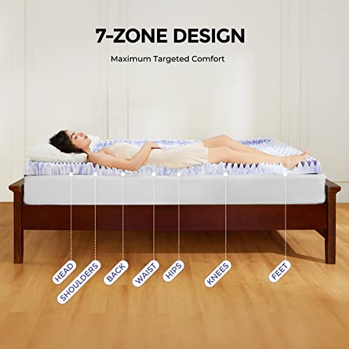  3 Inch 7-Zone Twin Memory Foam Mattress Topper, Cooling Gel Infused Foam Mattress Topper Twin For Back Pain, CertiPUR-US Certified