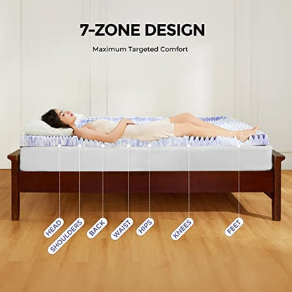  3 Inch 7-Zone Twin Memory Foam Mattress Topper, Cooling Gel Infused Foam Mattress Topper Twin For Back Pain, CertiPUR-US Certified