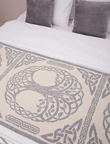  Bed Scarf Runner Irish Three Of Life Made Of Soft Wool Blend (Grey, King Bed)