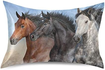  Three Horses Run Satin Pillowcase For Hair And Skin With Envelope Closure, Soft And Cozy, Wrinkle Fade Resistant Satin Pillowcase Size Standard 20x26in