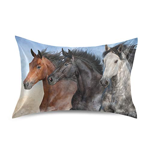  Three Horses Run Satin Pillowcase For Hair And Skin With Envelope Closure, Soft And Cozy, Wrinkle Fade Resistant Satin Pillowcase Size Standard 20x26in