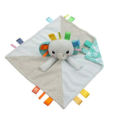  Bright Starts Elephant Cuddle 'n Tags 2-Sided Baby Lovey Security Soothing Blanket, 16"