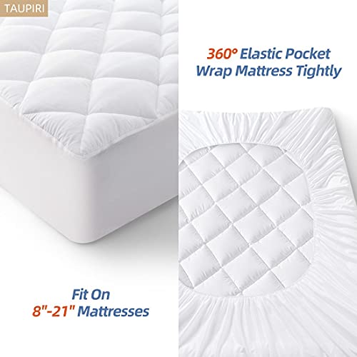  Queen Quilted Mattress Pad Cover With Deep Pocket (8"-21"), Cooling Soft Pillowtop Bed Mattress Cover, White