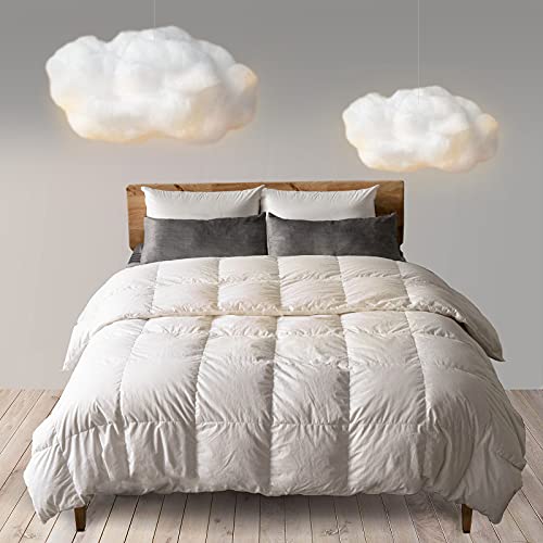  Ll Season Down Comforter - Ultra Soft Duvet Insert, 100% Cotton Shell, 50% Down & 50% Feather Real Filling, Breathable, Machine Washable (White, King Size)